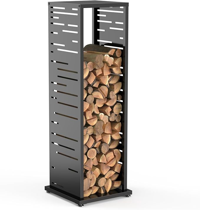 Firewood Rack, Wood Stacker Firewood Outdoor, Black Metal, 44.1 Inches, 1000 lbs Capacity, Indoor Decorative Wood Holder for Woodshed, Storeroom, Basement (Rectangularslot)