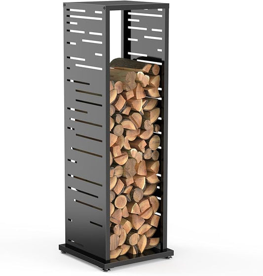 Firewood Rack, Wood Stacker Firewood Outdoor, Black Metal, 44.1 Inches, 1000 lbs Capacity, Indoor Decorative Wood Holder for Woodshed, Storeroom, Basement (Rectangularslot)