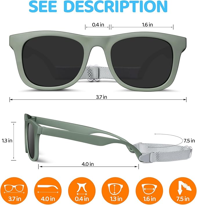 RIVBOS Baby Sunglasses Boys&Girls with Strap UV400 Polarized Flexible for Toddler,Infant and Newborn(0-24month) RBK0231