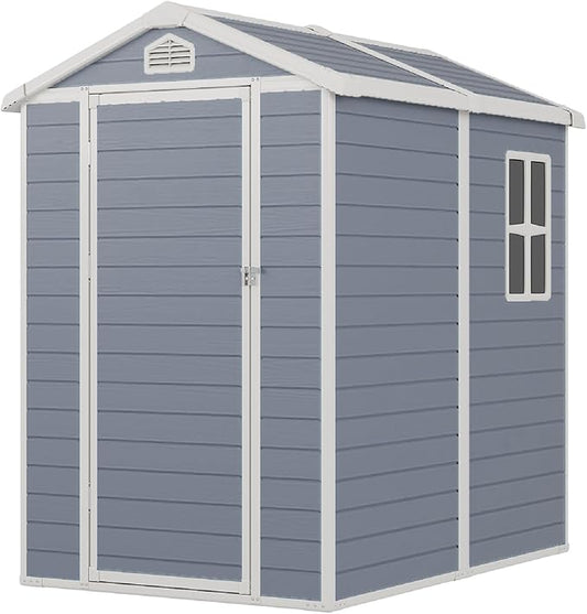 6x4FT Storage Shed Plastic Outdoor Storage Shed Waterproof Container House with Lockable Door and Transparent Window for Garden, Lawn, Backyard, Patio