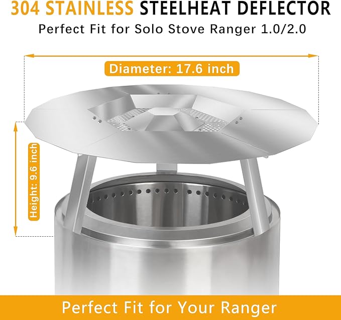 Heat Deflector for Solo Stove Ranger 1.0/2.0 and Other 15" Fire Pit - Accessory for Fire Pit, 304 Stainless Steel with 3 Legs Accessory.