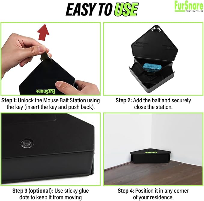 Mouse Bait Station for Outdoor & Indoor with Keys - Mice Traps for House Indoor Kill - Mouse Poisoning Bait Box for Home, Pest Control - Reusable, Safe for Kids & Pets (6 Pack Rodent Traps)