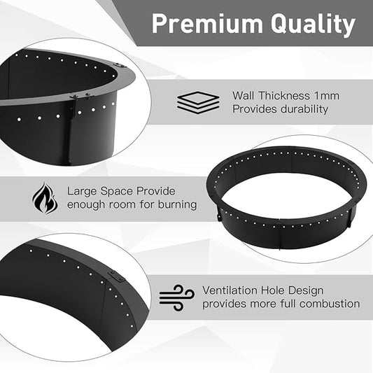 45 inch Fire Pit Ring,Large Round Firepit for Outdoor Fire Liner Wood Burning Heavy Duty Metal Campfire Ring Above or In-Ground, Black 45-Inch Outer/40-Inch Inner Diameter