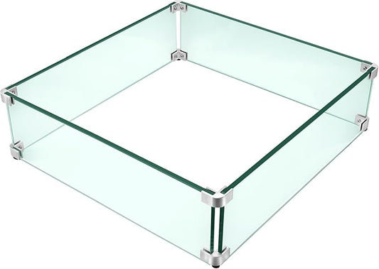 Fire Pit Wind Guard, 19.5" x 19.5" Square Tempered Glass Wind Shield for Firepit & Fire Table, Thick Glass and Easy Installation with Included Tools, Airflow Management for Stable Flame