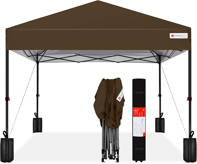 Best Choice Products 8x8ft 1-Person Setup Pop Up Canopy Tent Instant Portable Shelter w/ 1-Button Push, Case, 4 Weight Bags - Brown