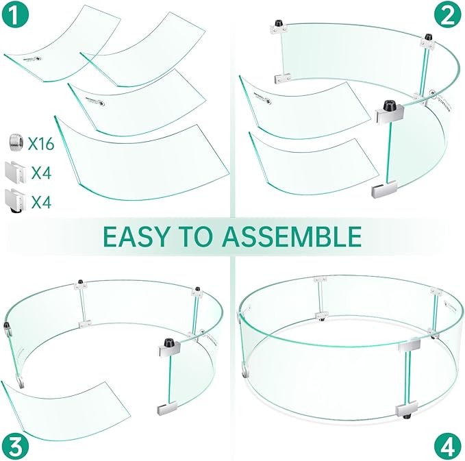 Fire Pit Wind Guard - 23" x 23" x 7" Round Glass Wind Guard for Outdoor Gas Fire Pit Table, Clear Tempered Glass with Hard Aluminum Brackets, Easy Assembly