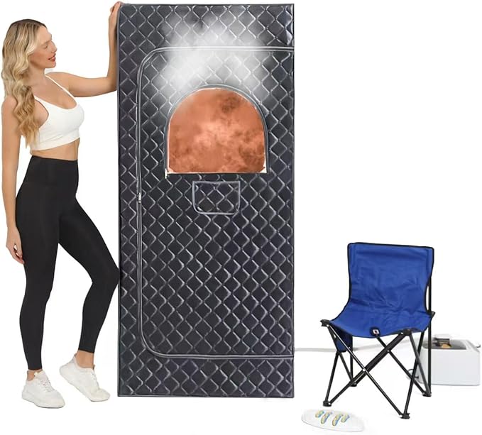 Sauna Box,Foldable Portable Sauna for Home Outdoor,Cold Resistant Warm Fabric Portable steam 3L,1200W Steamer,Remote Control,Chair, for Warmth as Well,Keep fit,Steam Heating Box. (Black/Grey)