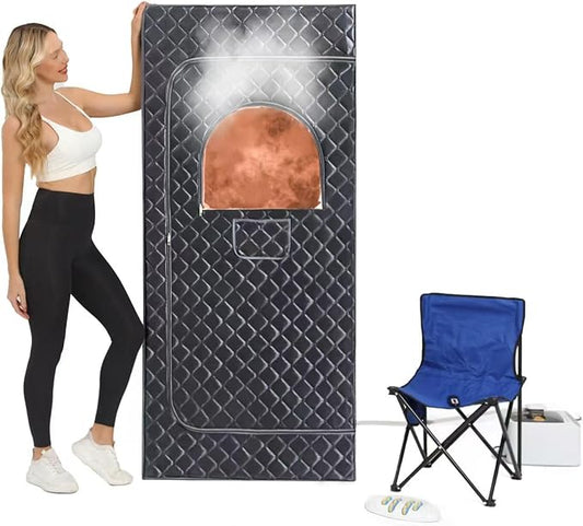 Sauna Box,Foldable Portable Sauna for Home Outdoor,Cold Resistant Warm Fabric Portable steam 3L,1200W Steamer,Remote Control,Chair, for Warmth as Well,Keep fit,Steam Heating Box. (Black/Grey)