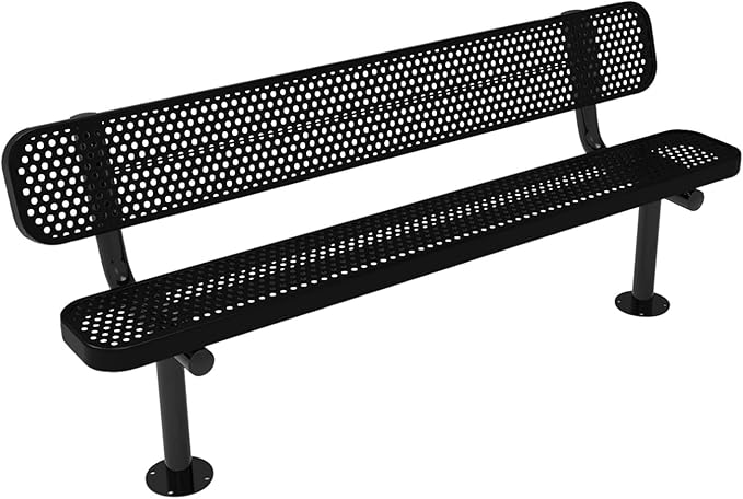 COATEDOUTDOORFURNITURE Coated Outdoor Furniture Heavy-Duty Outdoor Bench Thermoplastic Coated, Punched Steel, Commercial-Grade Seating, Made in America (Surface with Back, 6 Ft, Textured Black)