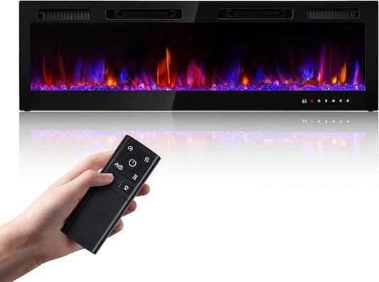 70" Electric Fireplace Realsmart Wall Mounted and Recessed 1500W Fireplaces Heaters with Remote Control Slim Black Wall Fireplace Adjustable 12 Flame Colors&5 Brightness Cool Touch Screen Timer