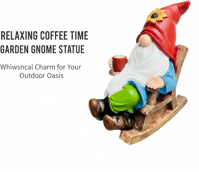 Somdzono Drinking Coffee Faceless Garden Gnome Statue Decoration - 7.2" Figurine Ornament for Indoor Outdoor Home Patio Yard Lawn - Lucky Gnome Unique Mom Birthday Gifts - Best Garden Gifts for Day