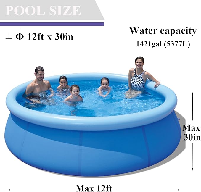 Inflatable Top Ring Swimming Pool, Blue (12ft x 30in)