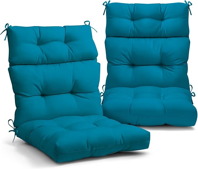 EAGLE PEAK Tufted Outdoor/Indoor High Back Patio Chair Cushions, Set of 2, 46'' x 22'', Peacock Blue