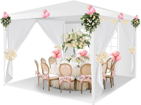 HOTEEL 10x10 Outdoor White Tents for Parties with Removable Sidewalls, Waterproof & Windproof Heavy Duty Canopy Tent for Gazebo Wedding Events BBQ Upgrade 2.1