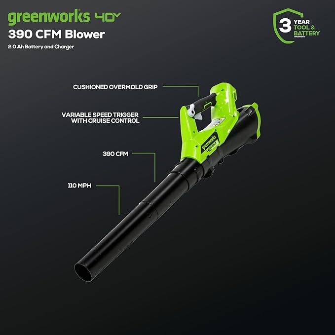 Greenworks 40V Cordless Yard Tool Combo Kit with 2.0Ah Battery & Charger – 12" Auto Feed String Trimmer and 390 CFM Leaf Blower, Lightweight Design