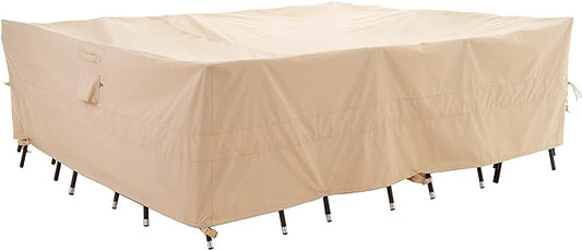 WJ-X3 Large Rectangular Beige Heavy-Duty Patio Table Cover, 136x88x36in - Wind-Resistant, Waterproof, Anti-Fade - Perfect for Outdoor Sectional Furniture Sets