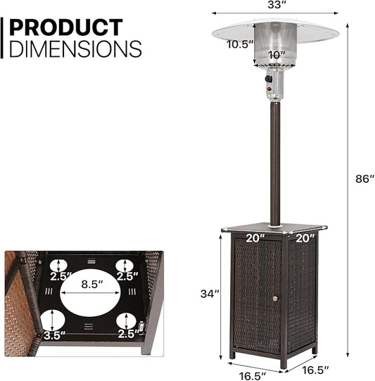 MoNiBloom 48000 BTU Propane Patio Heater with Stainless Steel Burner Outdoor Patio Heater for Commercial Use, Residential, Garden, Backyard, Porch, Deck, Balcony (Brown)