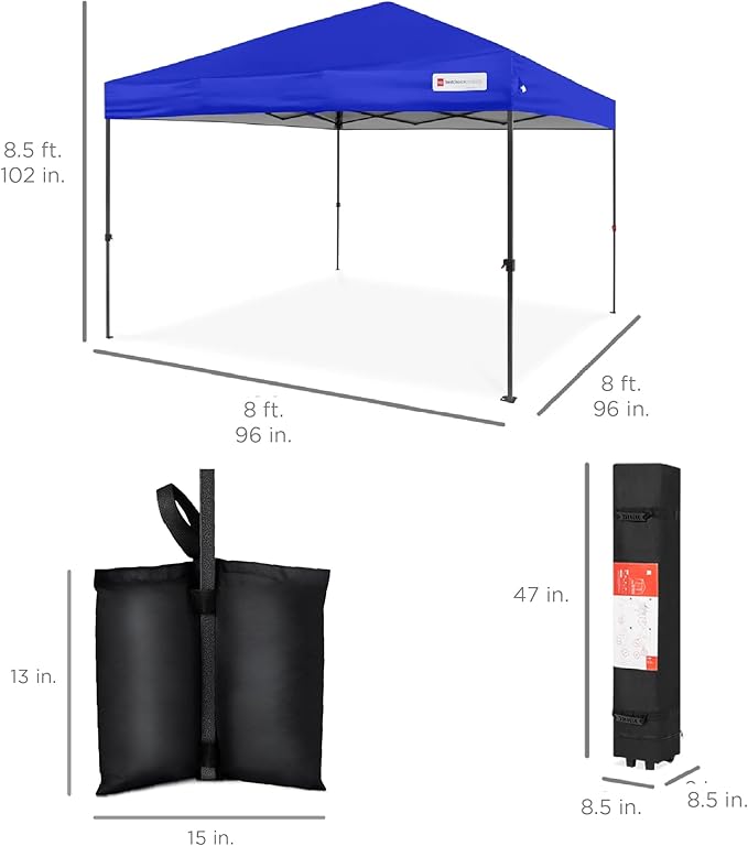 Best Choice Products 8x8ft 1-Person Setup Pop Up Canopy Tent Instant Portable Shelter w/ 1-Button Push, Case, 4 Weight Bags - Resort Blue