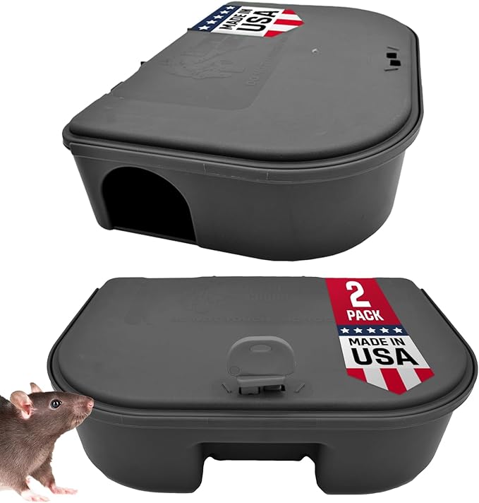 Exterminators Choice Heavy-Duty Mice Bait Station Kit - Compact Low-Profile Design for Indoor & Outdoor Use - Secure Locking & Bait Station Key - 2-Pack, 4.75in x 3.5in x 1.25in