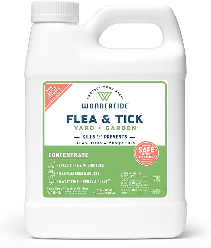 Wondercide - Flea and Tick Spray Concentrate for Yard and Garden with Natural Essential Oils – Kill, Control, Prevent, Fleas, Ticks, Mosquitoes and Insects - Safe Around Pets, Plants, Kids - 32 oz