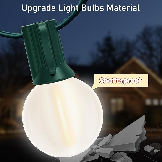 Pallerina G40 25FT LED Outdoor Christmas String Lights,Frosted Globe Lights with 27 (2 Spare) Plastic Shatterproof Round Bulbs
