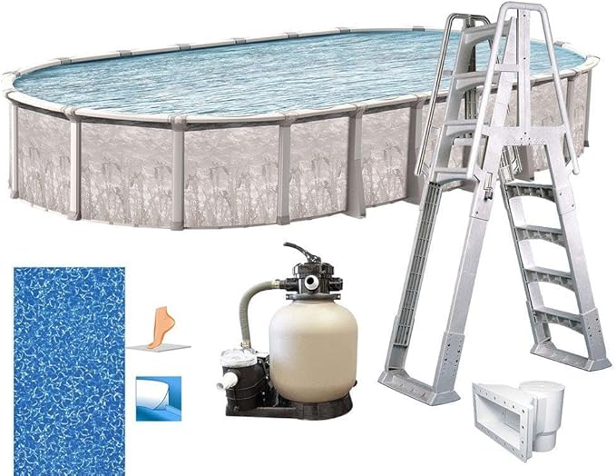 In The Swim 15' x 26' Oval Above Ground Swimming Pool - Marina Package - Featuring: Sand Filter, Pump System and A-Frame Ladder