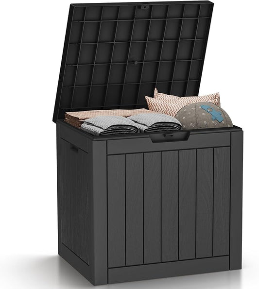 Resin Deck Box - 30 Gallon Lockable Outdoor Storage, Water-Resistant Indoor/Outdoor Bin for Package Delivery, Patio Cushions, Gardening Tools
