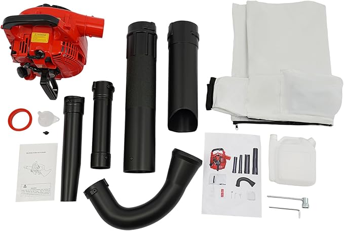 25.4CC Leaf Blower & Leaf Vacuum Mulcher, 2-Stroke Handheld Gas Powered Leaf Blower for Yard Cleanup, Mulching & Debris Collection, Red