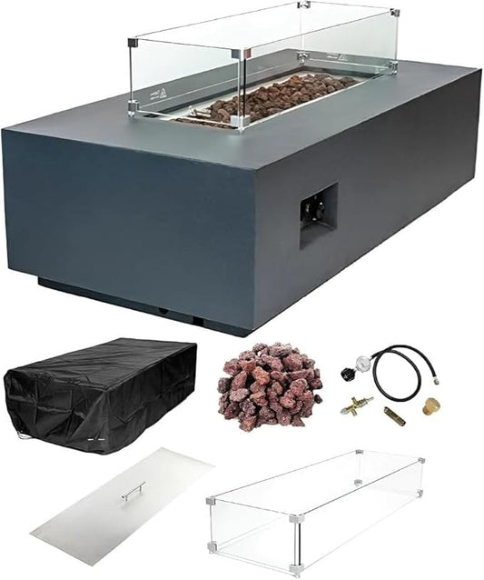 AMS Creations | Chelsea 55 inch Rectangular Wavy Dark Gray Concrete GFRC Propane Gas Fire Table Pit