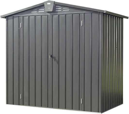 Metal Garden Storage Shed 6.5x4.2ft Outdoor, 167 Cu.Ft Large Capacity Tool Shed with Spire Roof & 20 Vents - Galvanized Steel Lockable Double Doors for Backyard, Patio (Dark Gray)