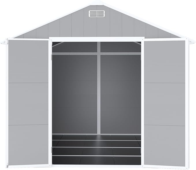 8X8 FT Resin Outdoor Storage Shed, Plastic Garden Sheds with Floor to Store Patio Furniture, Gardening Tools, Outside Patio Storage House with Window &Lockable Door for Backyard, Lawn, Grey
