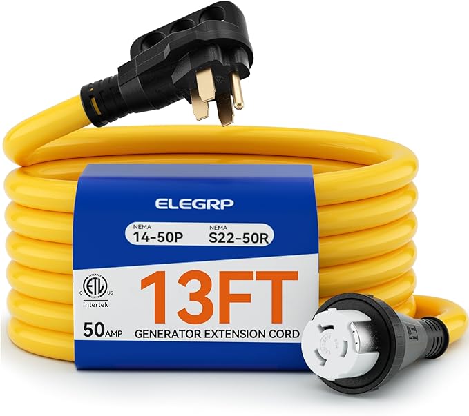 ELEGRP 50 Amp RV/Generator Extension Cord, 13FT NEMA 14-50P to SS2-50R Twist Lock, 6/3+8/1 Gauge STW, Heavy Duty 50A RV Power Cord for Camper/Generator/House, UL Standard Compliant, 3-Year Support
