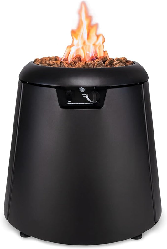 TIKI 28.5-Inch Customizable Propane Fire Pit, 40,000 BTU Outdoor Gas Fire Pit with Lava Rocks & Burner Cover – Modern Black Design for Patio, Backyard, and Outdoor Spaces
