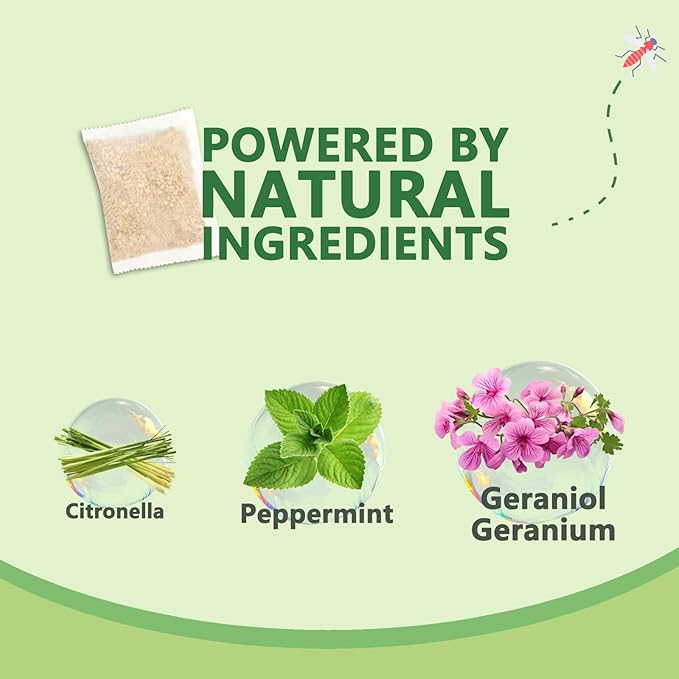 Mosquito Repellent Outdoor Patio Mosquito Repellent Pouches with Essential Oils – Long-Lasting Plant-Based Formula with Geraniol, Citronella, Peppermint – 10-Pack
