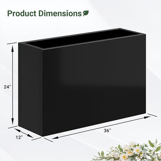 Metal Planter Box 36” x 12” x 24”, Heavy Duty Tall Rectangle Planter Box with Removable Insert Shelves for Porch, Garden, Patio, Yard