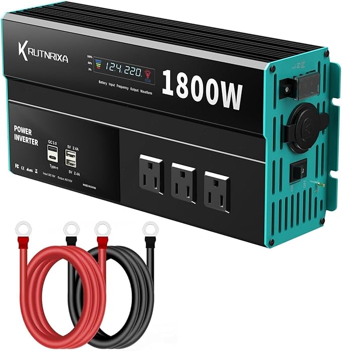 Power Inverters 500W 12V DC to 110V AC Converter for Vehicles USB-C/PD 25W Fast Charging Ports Car Charger Adapter with a Cigarette Lighter Ports Plug Outlet(Modified sine wave-1800W)