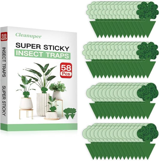 58 Pcs Green Flying Insect Traps for Plants,Indoors, Outdoors, Kitchen, Sticky Traps for Fungus Gnat, Fly and Fruit Fly, Flying Insects, Non-Toxic & Odorless, Kid and Pet Safe, Economic Pack (Green)