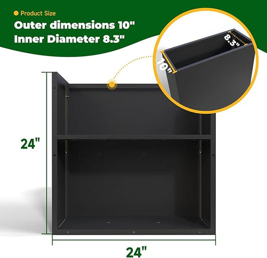 Black Steel Planter Box for Outdoor Plants 24" x 10" x 24" Metal Rectangular Outdoor Planter Box All-Weather Use with Drainage Holes for Patio,Porch,Garden (Black, 24 * 10 * 24)