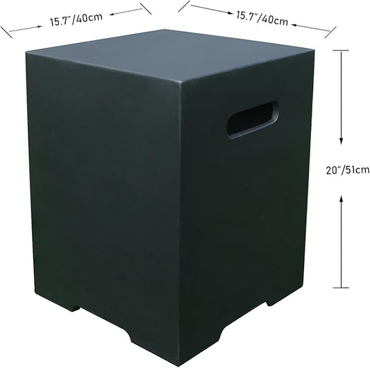 AMS Fireplace | Elementi Square Smooth Black 20 lbs Propane Tank Cover | Concrete GFRC Base | Dimensions: 15.7 x 15.7 x 20 inches | Perfectly Matches with Aurora Fire Pit Table.