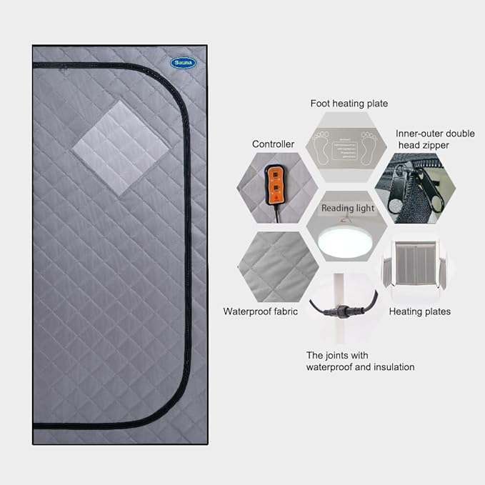 Person Steam Sauna for Men, Portable Sauna Tent for Women, 29.1"W Full Body Foldable Saunas Box with Infrared Panels, Heating Foot Pad, Folding Chair, for Home Apartment Spa Outdoor, Cement Grey