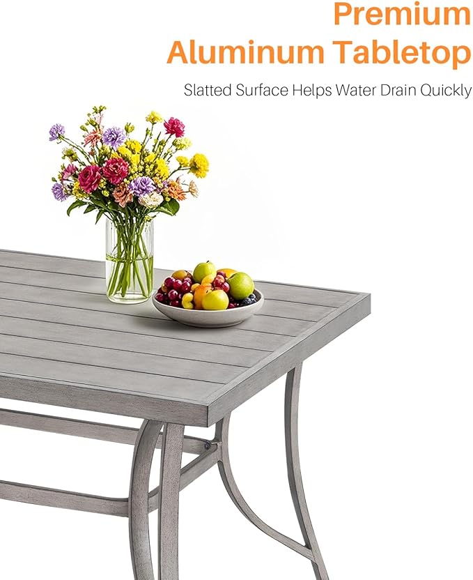 SEEHILL Aluminum Outdoor Dining Table for 8, 84" Rectangle Patio Dining Table with 2.2" Umbrella Hole, 8 Person Outdoor Dining Tables for Deck, Backyard, Garden, Poolside, Limed Oak
