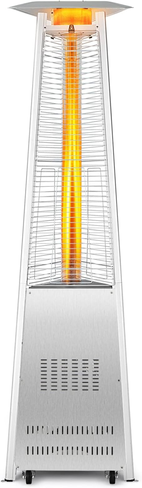 Tangkula Patio Propane Heater, 42,000 BTU Pyramid Outdoor Heater with Tip-Over and Flameout Protection, Quartz Glass Tube, Wheels