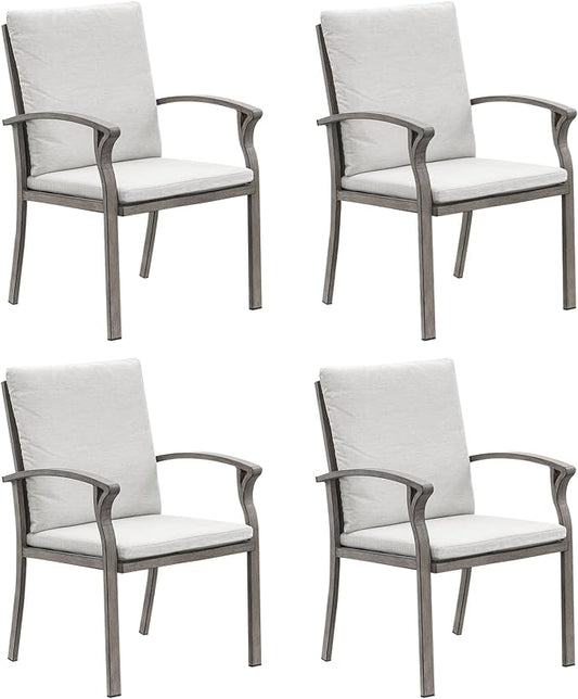 SEEHILL Patio Dining Chairs Set of 4, Aluminum Outdoor Dining Chairs with Thick Cushion, Patio Outdoor Chair Set for Table, Patio Chair Furniture Set for Deck, Backyard, Garden, Pool, Limed Oak