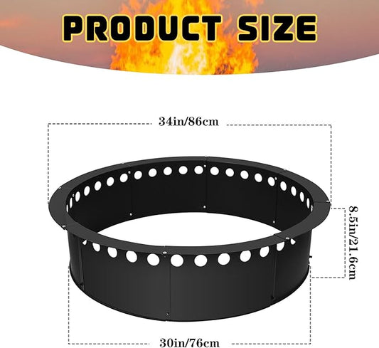 30 inch Fire Pit Ring,Heavy Duty Metal Smokeless Permanent Large Round Insert Firepit for Outdoor Fire Liner Wood Burning Heavy