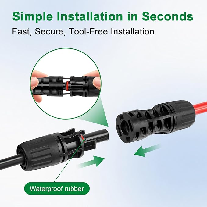 Solar Extension Cable 8AWG 10FT 2-Pack (Red + Black), PV Wire with Male/Female Solar Connectors, Weatherproof Solar Panel Wire for RV, Boat, Inverter, Off-Grid Systems