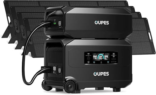 OUPES Guardian 6000 Ultimate Power System: 9216Wh Dual Battery Station with 6000W Output, 4x240W Solar Panels (960W), 120V/240V Dual Voltage for Complete Energy Independence & Home Backup