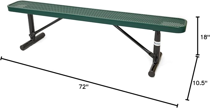 COATEDOUTDOORFURNITURE Heavy-Duty Portable Outdoor Bench Thermoplastic Coated, Punched Steel, Commercial-Grade Seating, Made in America (Portable Without Back, 6 Ft, Textured Green)