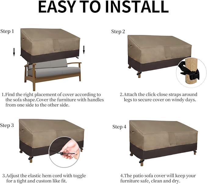 Easy-Going Heavy Duty 2-Seater Patio Couch Cover - Windproof Outdoor Furniture with Air Vent (76Wx32.5Dx33H inch, Camel/Dark Brown)