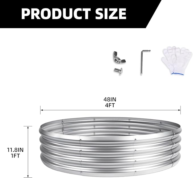48 Inch Fire Pit Ring for Outside, 4FT Diameter Wood Burning Fire Ring, Large Round Galvanized Steel Fire Pit, Metal Outdoor Fireplace for Backyard, Patio, Camping, Bonfire (Silver)
