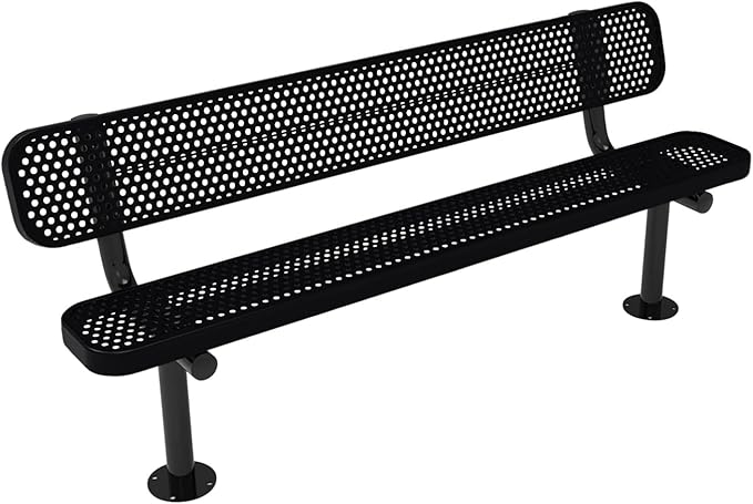 COATEDOUTDOORFURNITURE Coated Outdoor Furniture Heavy-Duty Outdoor Bench Thermoplastic Coated, Punched Steel, Commercial-Grade Seating, Made in America (Surface with Back, 6 Ft, Black)